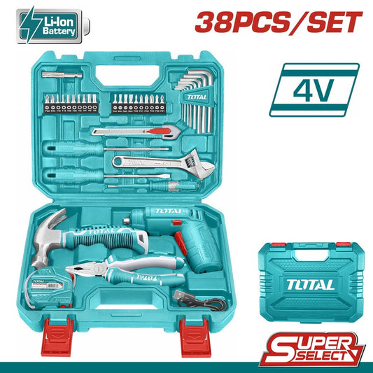 Total CORDLESS SCREWDRIVERS  38 Pcs tools set